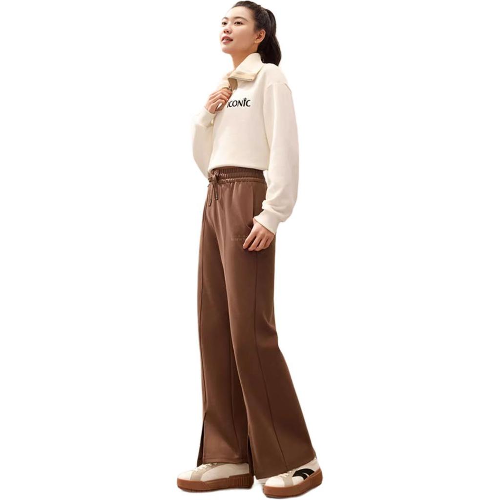 Anta Comfortable Casual Simple High-Waisted Straight Loose Knit Sports Pants Women Bottoms Cappuccino-Brown 162518307-1