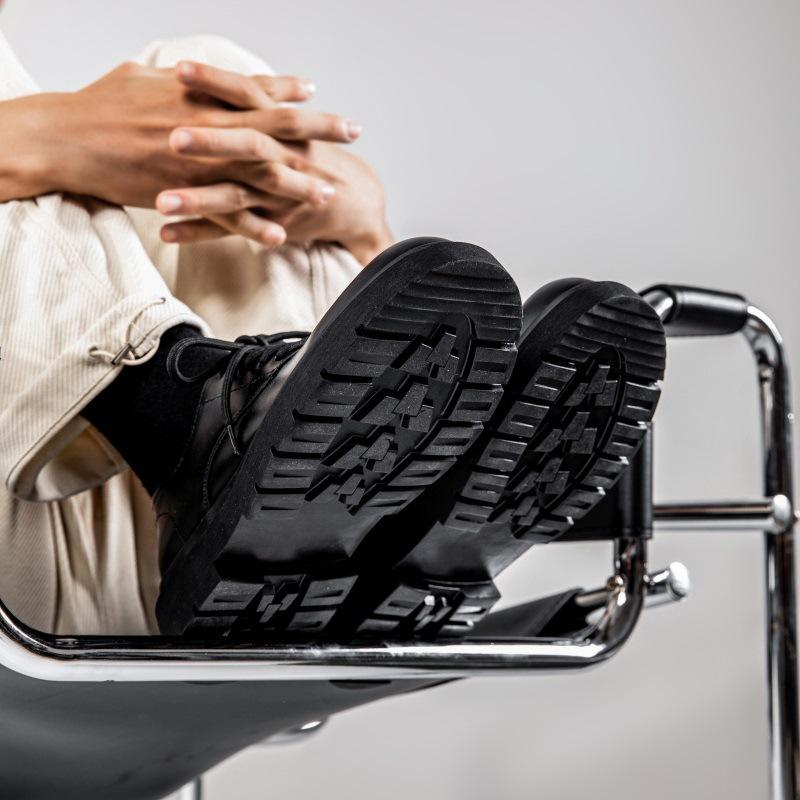 Derby shoes autumn men's shoes British Martin boots round head black low-top leather big head casual small leather shoes