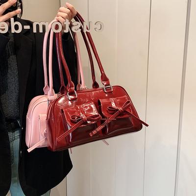 Borsa da donna monospalla sottobraccio con fiocco, semplice tote bowling bag per primavera ed estate