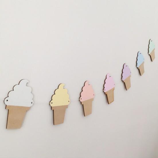1 Bag Garland Cream Shape Banner Cartoon Punch-free Ice Wall-mounted Birthday Party Bunting Banner Photography Props