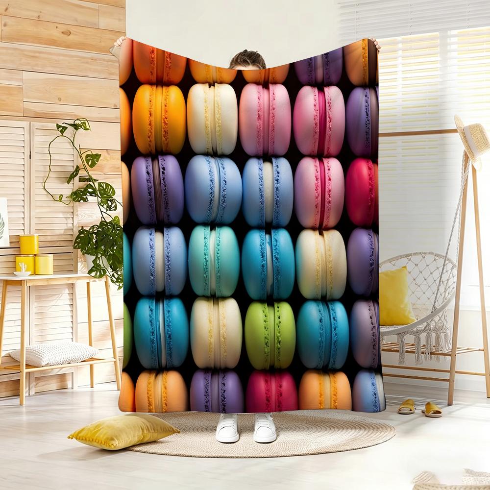 Vintage Sweet Macaroons Throw Lightweight 240g Flannel Blanket Soft Skin-friendly for Summer Cooling 75x90cm