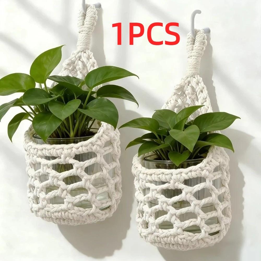 Cotton Hanging Basket Boho Fruit Net Bag Macrame Wall Plant Hanger Home Garden Decor Accessories белый