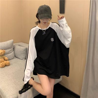 Women Clothing Fashion Loose O-neck Long Sleeve T-Shirt Spring Autumn Casual Thin Style Pullover Lady Elegant Letter Top Tee