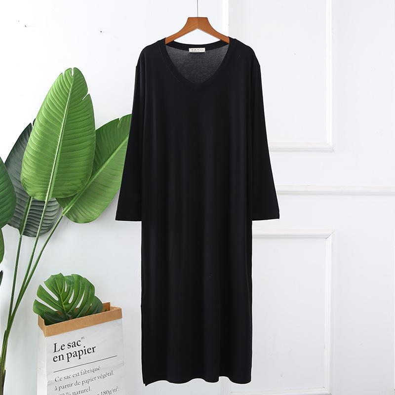 

Женская ночная рубашка из модала и хлопка с длинными рукавами и V-образным вырезом, свободного кроя, для весны и лета XL