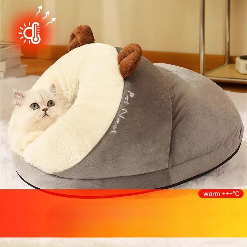 Slippers Cat Nest In Winter Warm Semi-enclosed Four-season Pet Cat Bed Dog Kennel Winter Cat Sleeping Thick Cushion