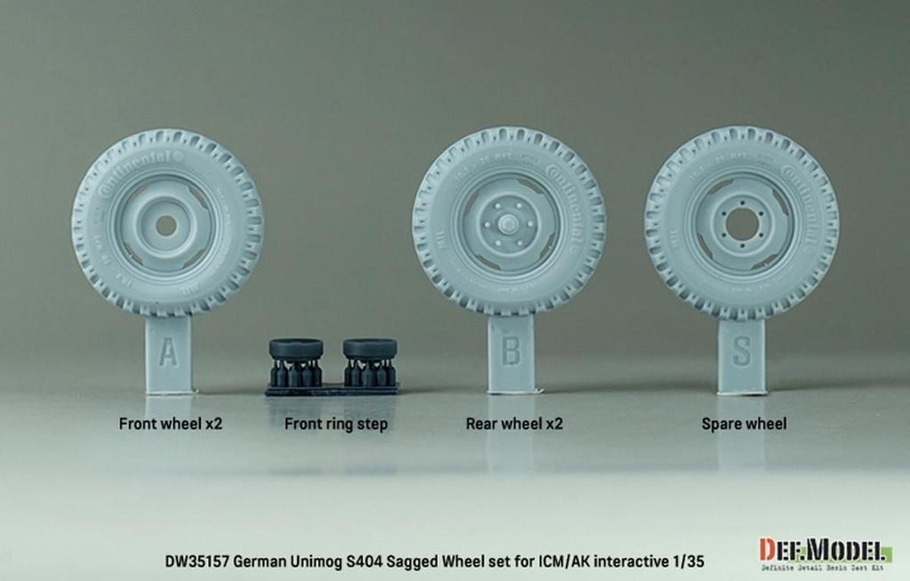 Diff Model 1/35 Scale Modern German Unimog S404 Weight-Deforming Tire Set (for AK Interactive/ICM) Plastic Model Kit Parts DW35157