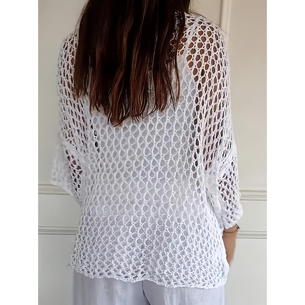 Women's Sweater Loose Hollow Knit Star Cardigan Round Neck Sun Shirt Summer Swimsuit Cover Up