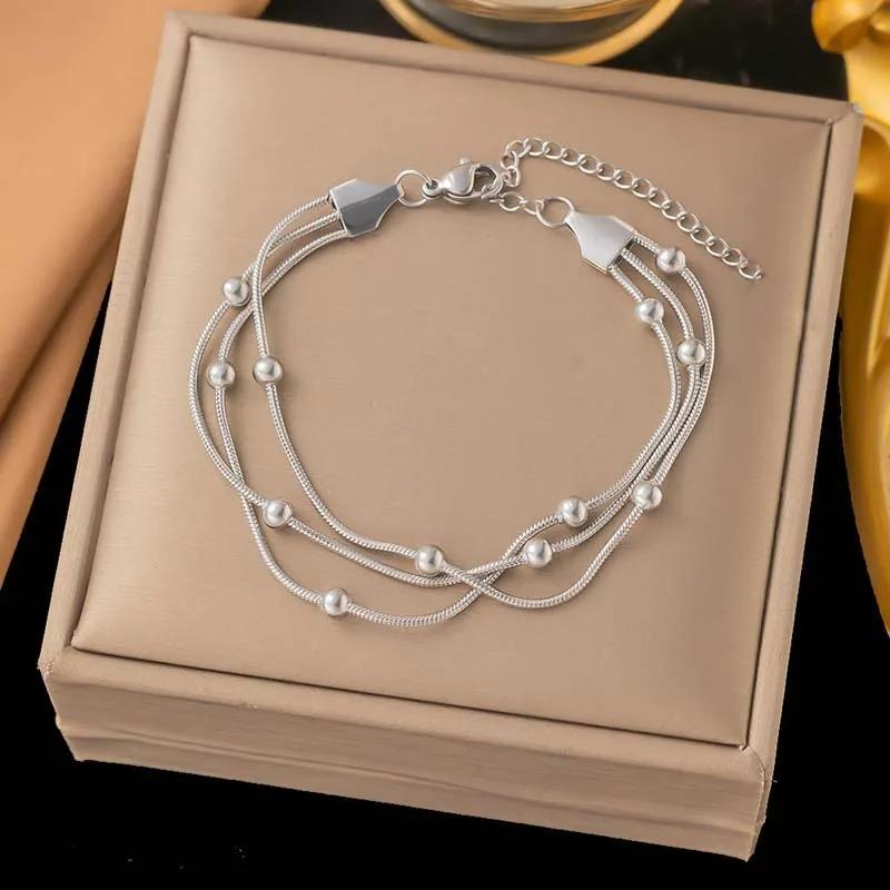 Stainless Steel Elegant Beaded Gold/ Silver Color 4 mm Round Chain Bracelets for Women 18K Gold Jewelry Accessories Wholesale