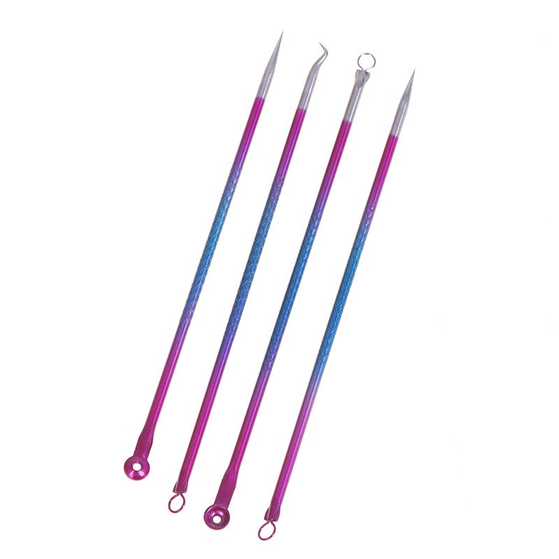 4Pcs Blackhead Facial Acne Pimple Pore Remover Tweezer Curve Extractor Set Kit