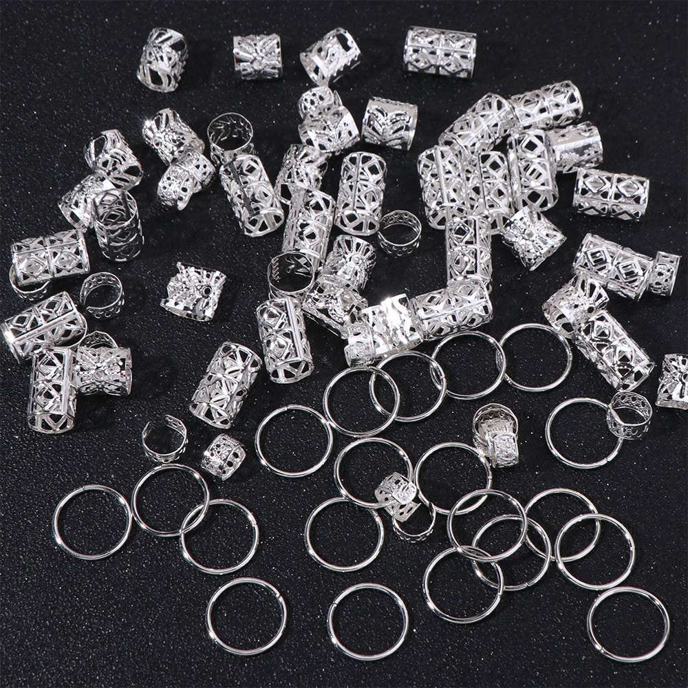 80pcs Hair Braiding Dreadlocks Beads Metal Cuff Clips Hair Braid Tubes Hollow Out Hair Ring  Decor