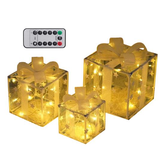 3 Stück Weihnachtsgeschenkboxen mit Beleuchtung und Schleife LED Leuchtende Geschenkboxen für Innen- und Außenbereich Zuhause Veranda Weihnachtsbaum Partydeko