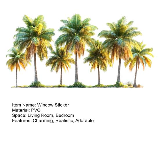 Fake Window Wall Sticker Summer Beach Ocean Coconut Tree Landscape Decal Stick And Peel Natural Seascape Scene Mural