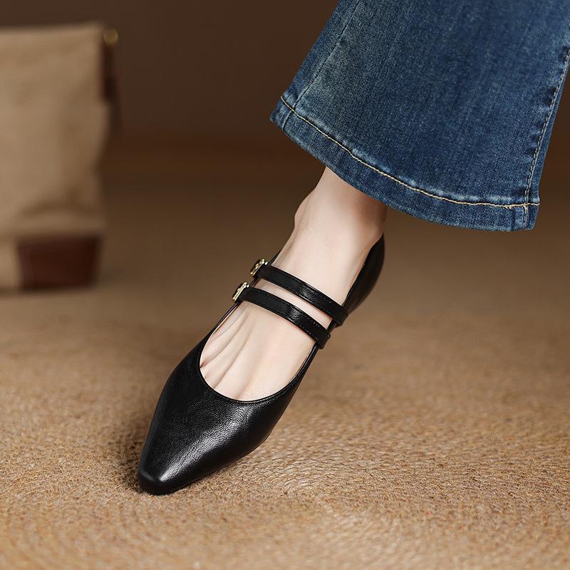 Fashion Casual Woman Shoe Pointed Toe Female Footwear Shallow Mouth Low Heels Dress New Slip-On Fabric Mary Janes  Lace-Up Rubber Leisur