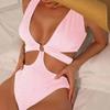 Women'S Sexy  Hollowed Out Bikini Solid Color One Piece Swimsuit Fashion Party Club Beach Push Up Bikinis Swimwea