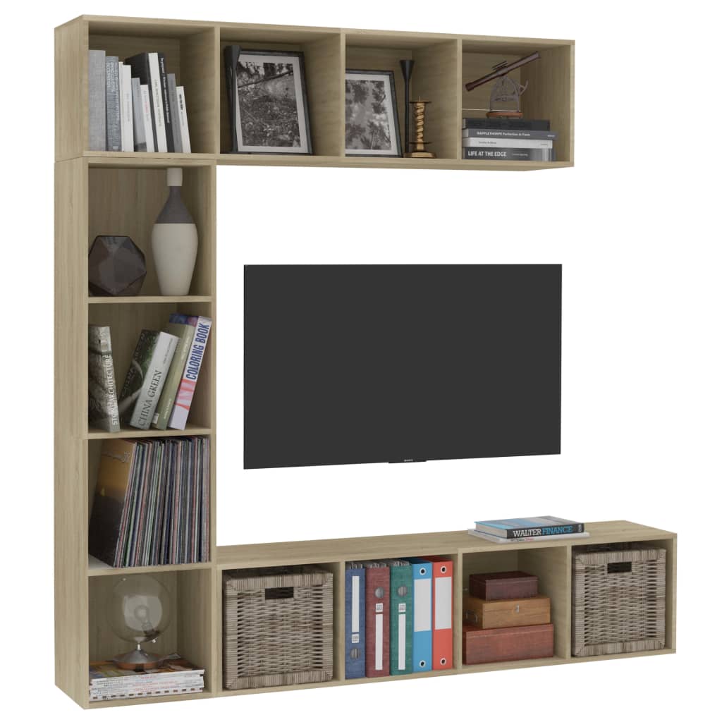 3 Piece Bookcase TV Cabinet Set in Sonoma Oak 70.9 x 11.8 x 70.9 (W x D x H)