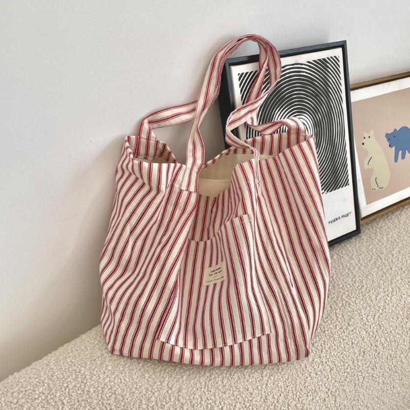 Holiday Striped Canvas Bag Versatile Shopping Large Capacity Shopping Bag Women's Light Commuter Shoulder Bag