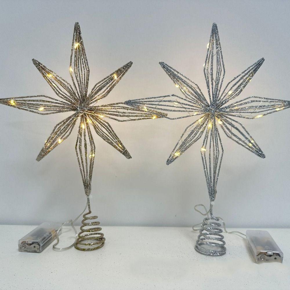 Star Christmas Tree Topper LED Light Lamp Iron Glitter Christmas Tree Decoration Xmas Decoration Party Supplies Light Up Props