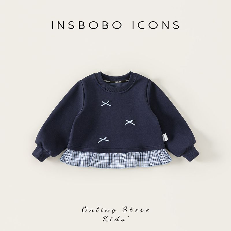 Insbobo Girls  Sweatshirt 2026 Spring New Stylish Children s Spring Top Trendy Girls  Spring and Autumn Clothes Navy Blue 80