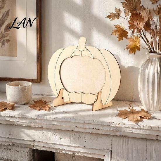 Unfinished Wood Photo Holder Wooden Pumpkin Frame, Halloween Thanksgiving DIY Paintable Craft for Kids, Blank Kids Picture Holder, Fall Harvest