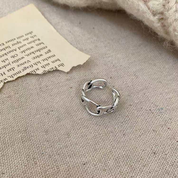 Korean Dongdaemun Geometric Hollow Chain Ring - Trendy Thai Silver Jewelry for Women
