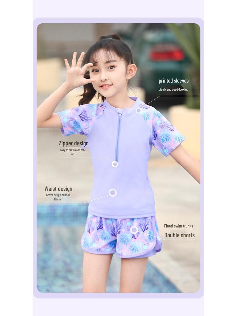 2025 Girls' High-End Split Swimsuit Set for Middle and Big Children - Professional Training Style