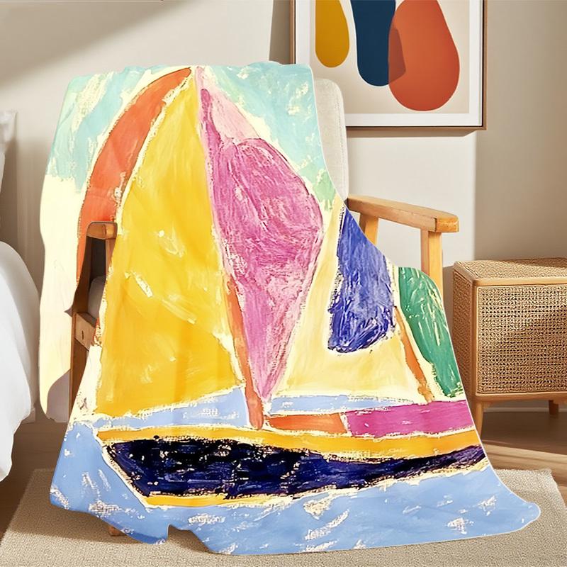 1Pc  New Picasso Colorful Sail Print Throw Blanket, Soft And Warm For Sofa, Bed, Office Home Decor & Travel - Perfect Hallow