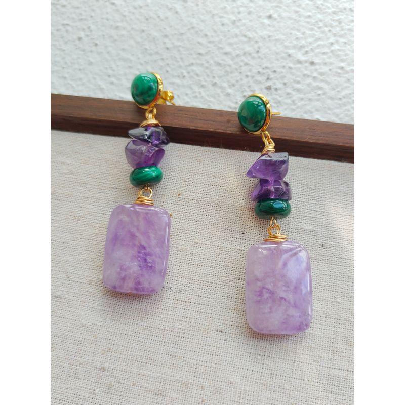 Original Designer European and American Amethyst, Purple Jade, Malachite Original Natural Gemstone Earrings, Handmade Ear Studs and Ear Accessories