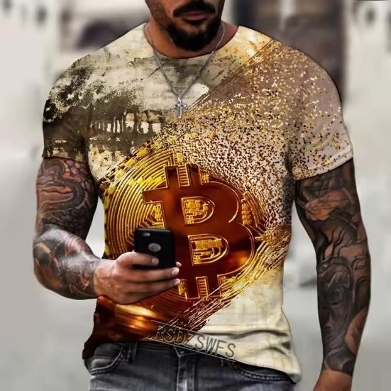 Spring Summer T-shirts Men O Neck Short-sleeved Bitcoin 3D Printed T-shirt Street Trend Oversized Top