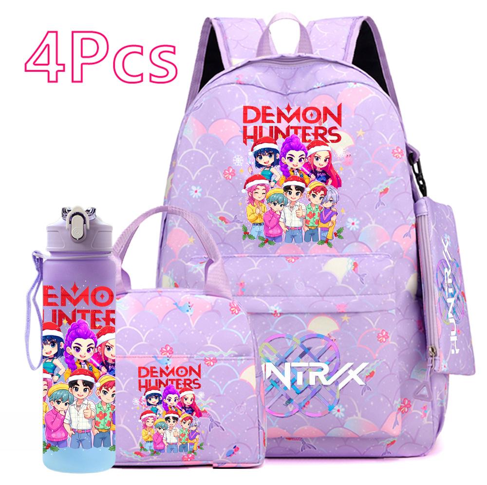 4Pcs/set Christmas KPOP Printed Backpack with Handbag Pencil Case 750Ml Water Bottler for Teenager Boy Girl Large Capacity Bookbag Schoolbag Kid Gift
