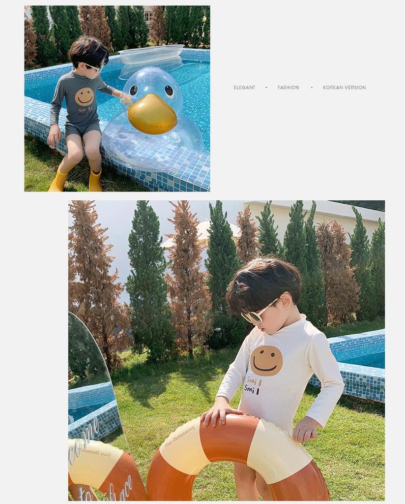 2023 New Quick-Drying Toddler Boys' Smiley Face Swimsuit - Size 2-3, One-Piece, Sun Protection & Cute Design