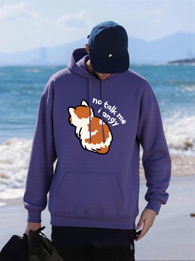 No Talk Me I Angry Cat Prints Men Hoodies Fleece Soft Hoody Hip Hop Fashion Streetwear Casual All-Match Unisex Pullovers