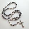 Round Glass Beads Rosary Necklace Mary Jesus Crucifix Pendant Religious Necklaces for Men Women Jewelry Charm Gift