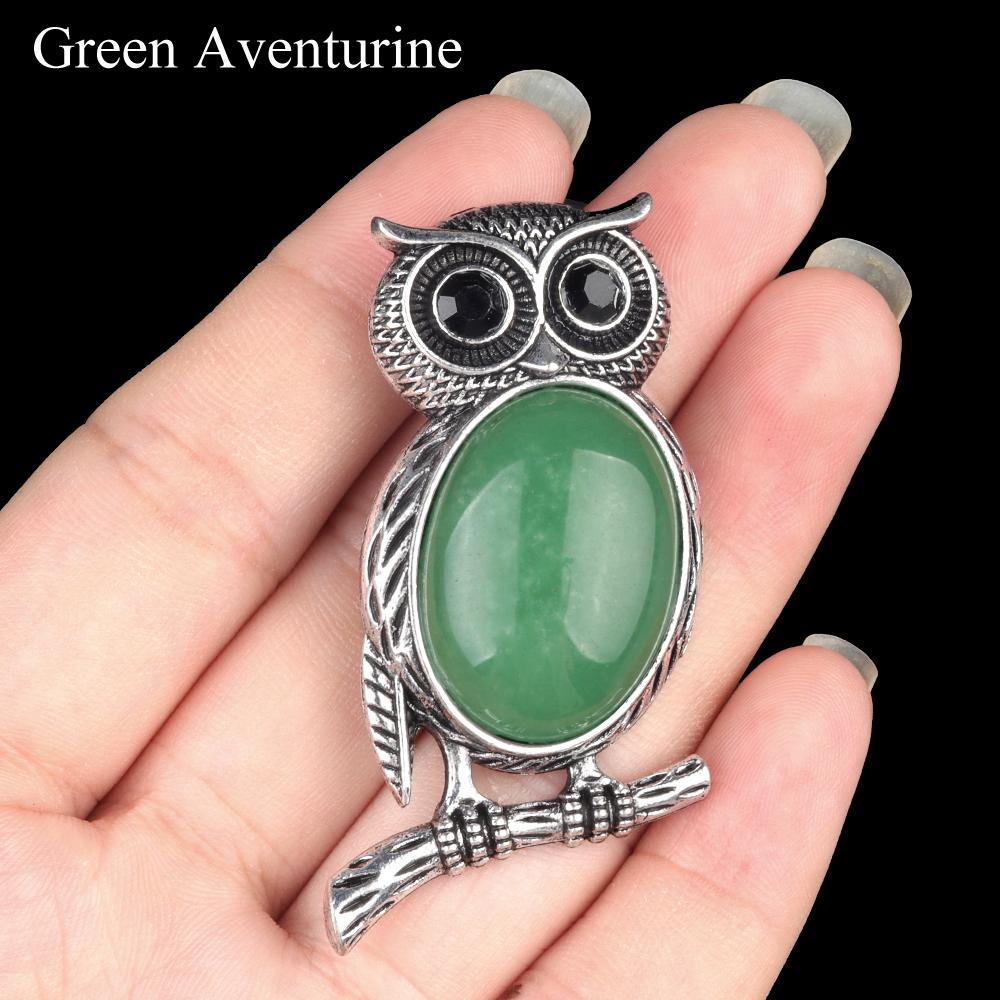 1Pc, Halloween Owl Shape Reiki Healing Crystal Pendant Brooch Pin, Unique Dual Purpose Design, for DIY Unisex Necklace Accessories or Hanging Clothes