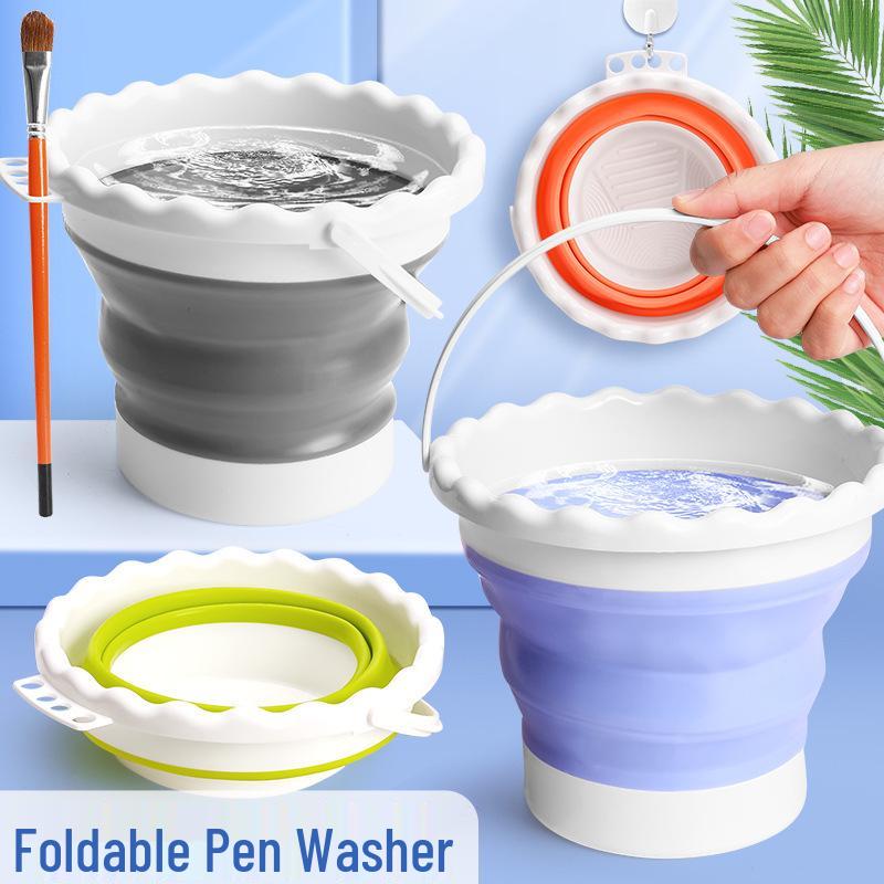 Foldable Silicone Water Bucket for Art Students - Perfect for Watercolor, Chinese Painting, and Calligraphy Brush Cleaning