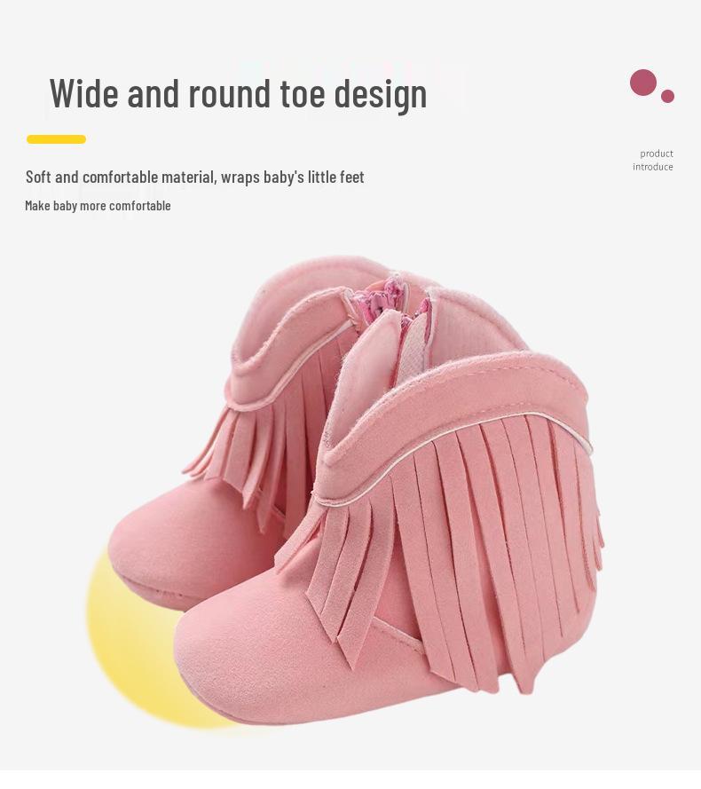 2023 Winter Tassel Toddler Shoes with Side Zipper and Soft Sole for Pre-Walking Baby Girls