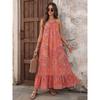 Bohemian Vacation Style Loose Abstract Print Halter Backless Long Dress For Women