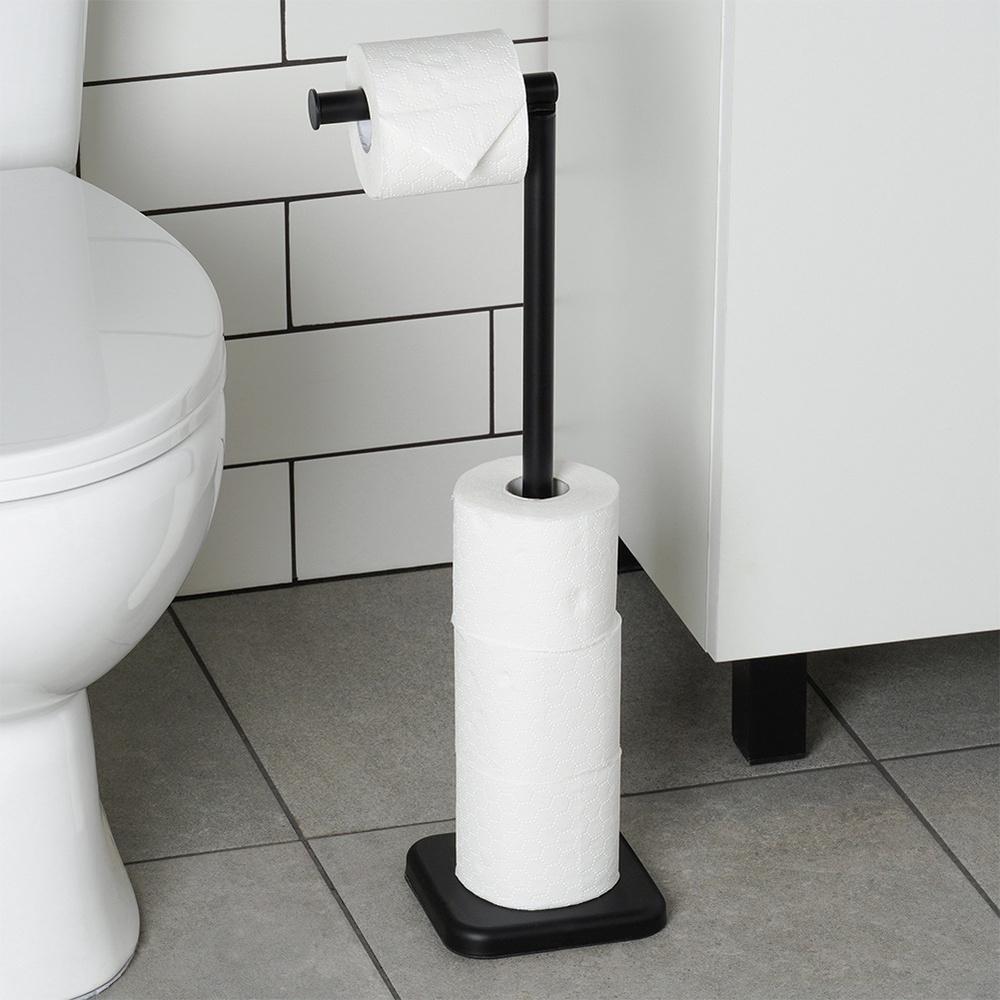 Toilet Paper Stand, Bathroom Floor Mount, Black