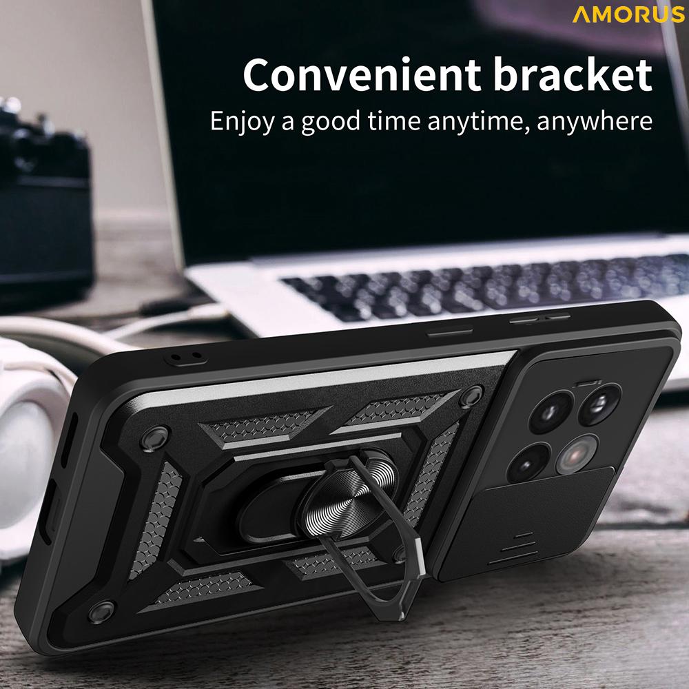 AMORUS Kickstand Case for OnePlus 13R 5G/Ace 5 5G/Ace 5 Pro 5G PC+TPU Phone Cover with Camera Lens Slider