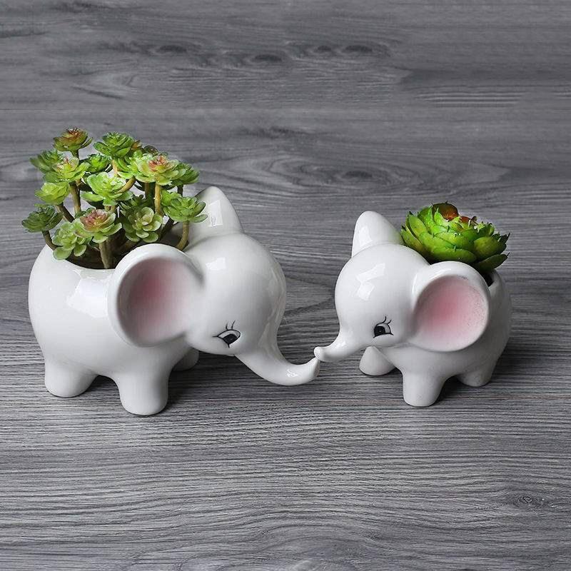 Creative Ceramic Mini Cute White Baby Elephant Succulent Flower Pot Home Table Decro Oranment Craft