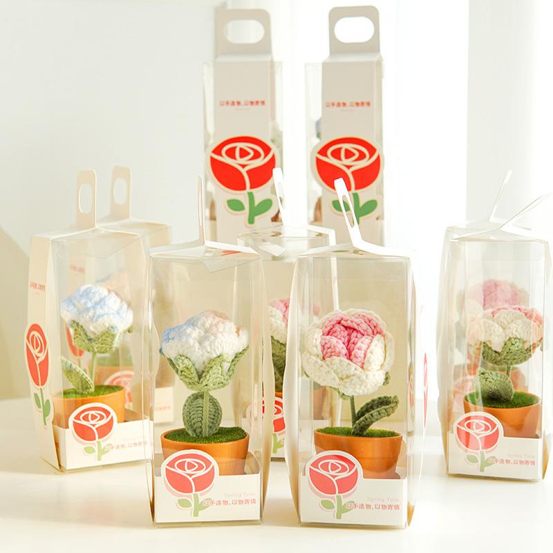 

1Pc DIY Sunflower Potted Plants Crochet Flower Tuilp Hand-knitted Rose Cute Mini