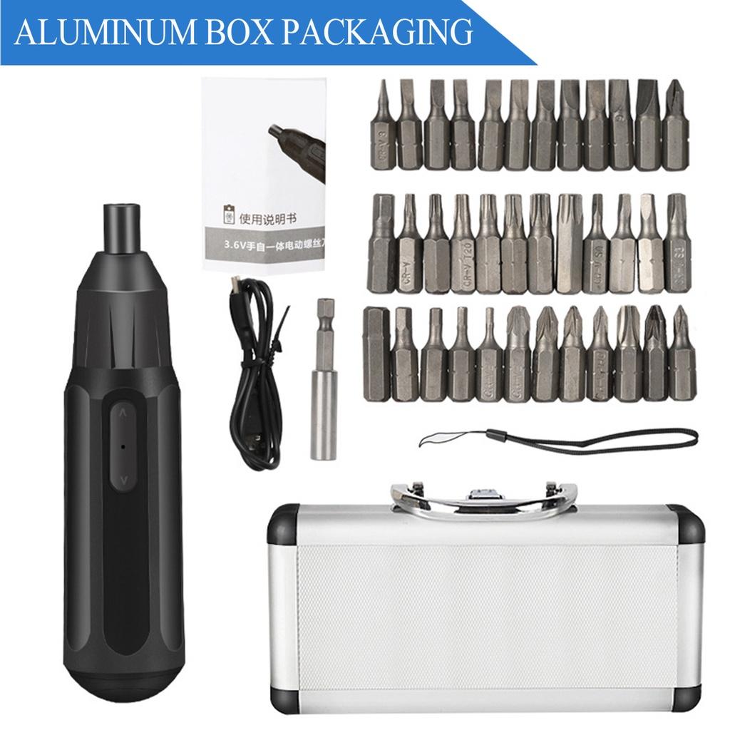 Mini Electric Screwdriver Set USB Rechargeable Cordless Electric Screwdriver Handle Drill with 36+1 Bit Set  DC 3.6V