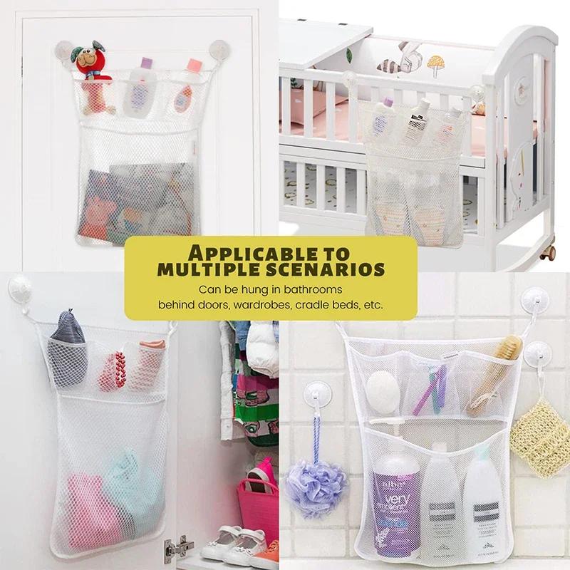 Baby Shower Bath Toys White Baby Kids Toy Storage Mesh With Strong Suction Cups Toy Bag Net Bathroom Organizer For Kids Toddlers