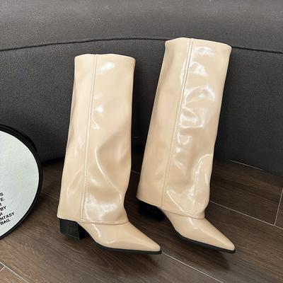 Fashion Boots for Women Pointed Toe Square Heel Autumn Winter 2024 Hot Sale Ladies Mid-calf Boots Height Women's Boots Botines De Mujer