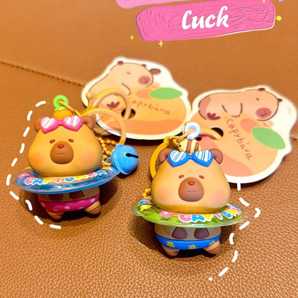 with Bell Swimming Ring Capybara Pendant Cute Cartoon Car Key Ring  Car Key Pendant