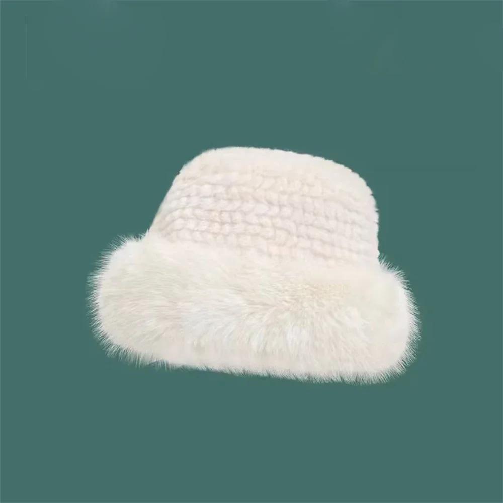 

2025 New Fluffy Faux Fur Bucket Hat for Women Luxury Plush Fisherman Hat Warm Winter Hat Thicken Cold Snowy Day Soft Panama Cap білий