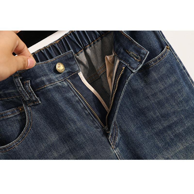 DIMANAF 2026 Autumn Winter New Plus Size Women Jeans Long Pants Denim Bottoms Casual Elastic Waist Pants Solid Basic Lday