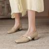 French square head shallow mouth single shoes spring and summer new low-heeled small leather shoes thick-heeled Mary Jane shoes