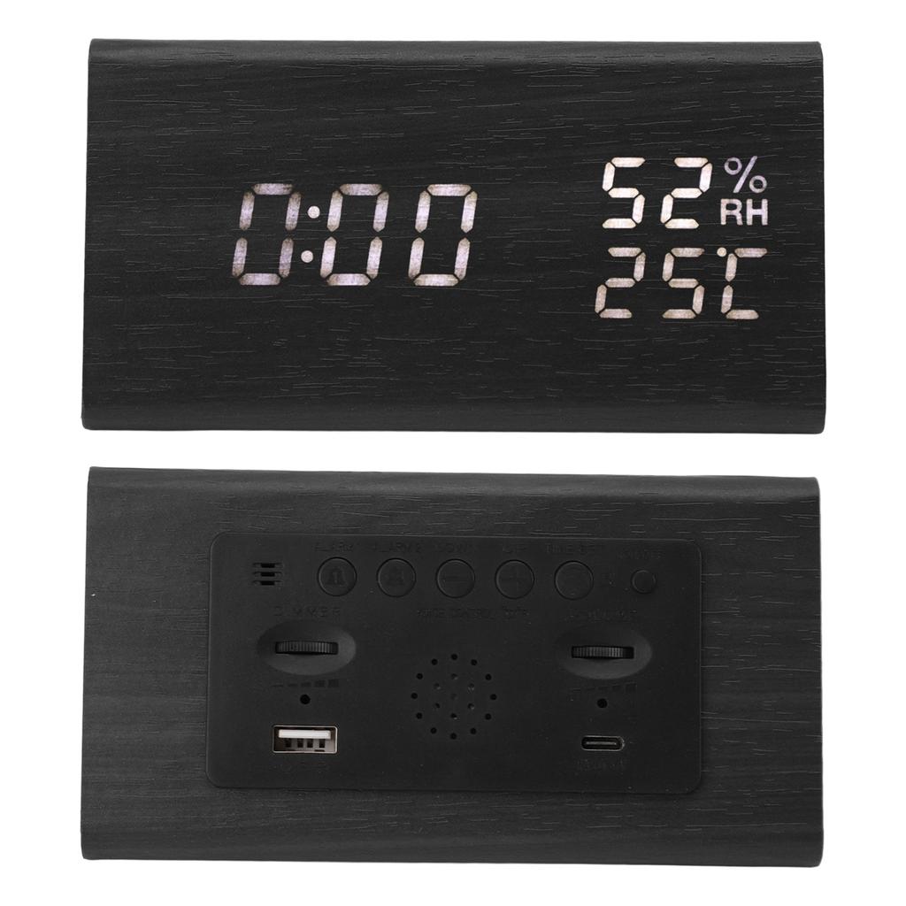 Wooden Digital Alarm Clocks LED Display Temperature Humidity Alarm Clocks for Bedside Bedroom Dormit