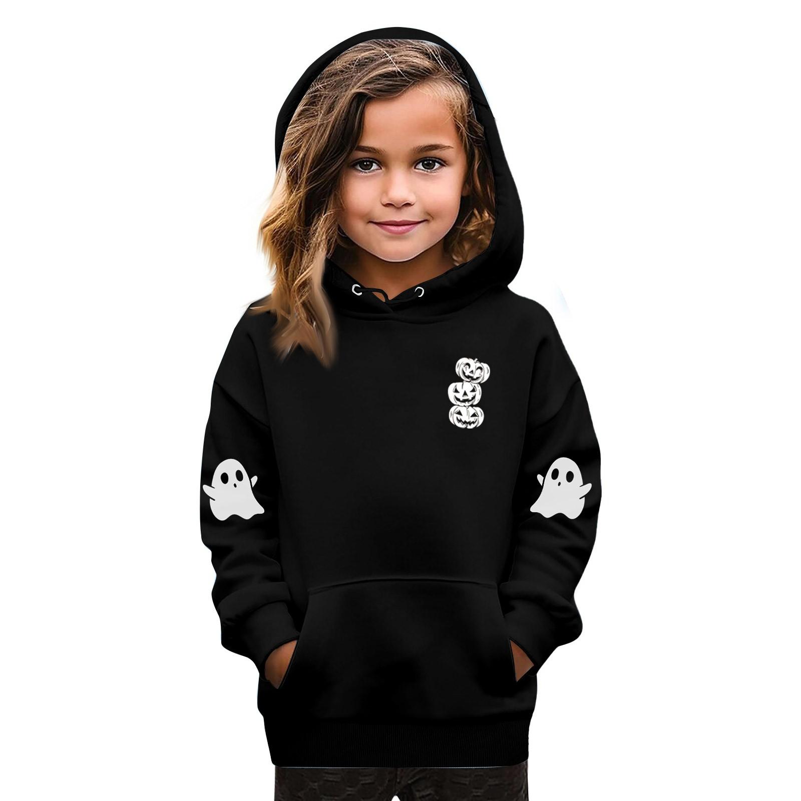 

Толстовки для девочек-подростков Худи с длинным рукавом на шнурке Пуловер Милое худи оверсайз День Хэллоуина 130 чёрный