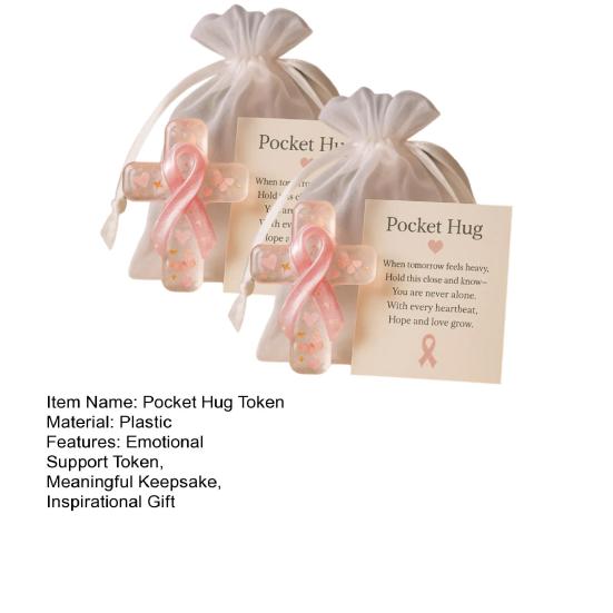 Pink Pocket Hug Token Breast Cancer Awareness Keepsake Transparent Prayer Token with Pink Ribbon Emotional Support Gift for Loved Ones